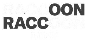 Text logo reading Raccoon Raccoon Features in white and black font.