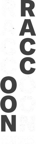 Text Raccoon Features in black and white vertical design.